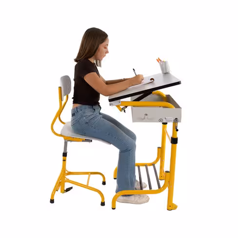 Table monoplace Herlift Vision - modèle collège - plateau inclinable - 50 x 70 cm - hauteur réglable de 73 à 100 cm