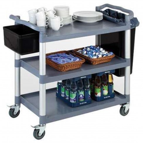 Chariot de service polypropylène 3 plateaux - bleu gris