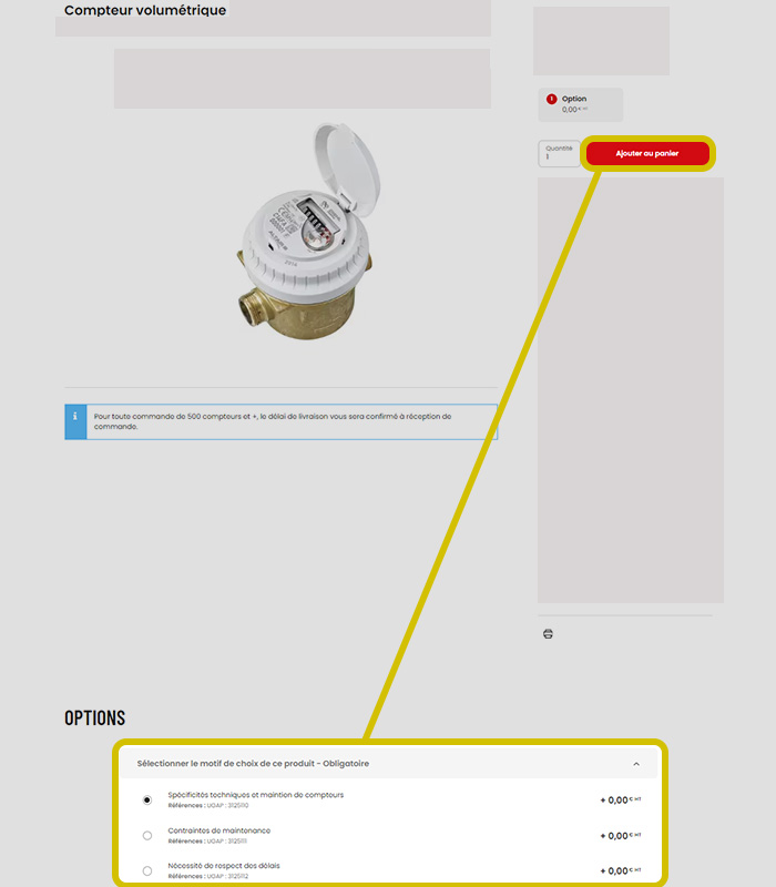 Pour valider un devis, sélectionner l’option explicitant le choix de votre article