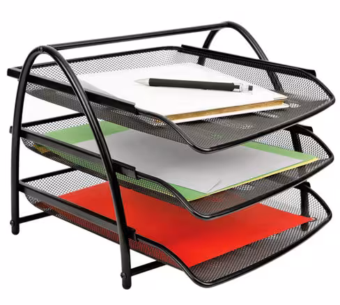 Corbeille de bureau Alba Mesh - 3 tiroirs coulissants - métal - 29 x 24,5 x 34 cm - noir