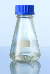 Fiole erlenmeyer Duran avec déflecteurs GL 45 avec fond à 4 déflecteurs capuchon à membrane en PP bleu 250 ml