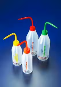 Pissette ronde forme bouteille PEBD 500 ml éthanol bouchon orange x 5