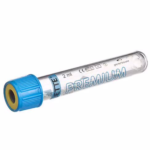 Tube VACUETTE ctad 2 ml citrate sod double paroi 13x75 mm bouchon vissant bleu bague jaune étiq transp x 24 racks 50