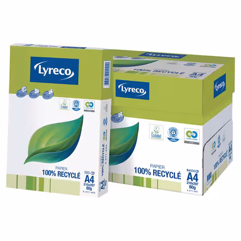 Papier recyclé blanc A4 - Lyreco - 80 g - 5 ramettes 500 feuilles - Blancheur 110 CIE