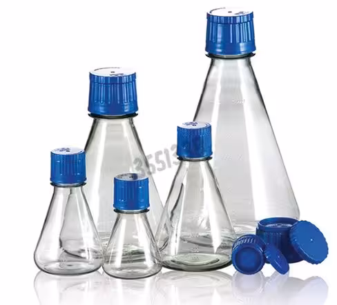 Flacon de culture erlenmeyer 2 l à fond plat bouchon 53b filtre 0,22 µm x 6