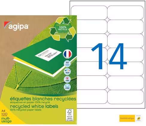 Etiquette adresse adhésive - coins arrondis - blanc - 100 planches A4 de 14 étiquettes