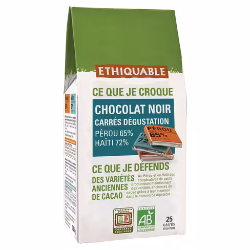 Chocolat noir Ethiquable bio - carré dégustation assorti - boîte de 100 g