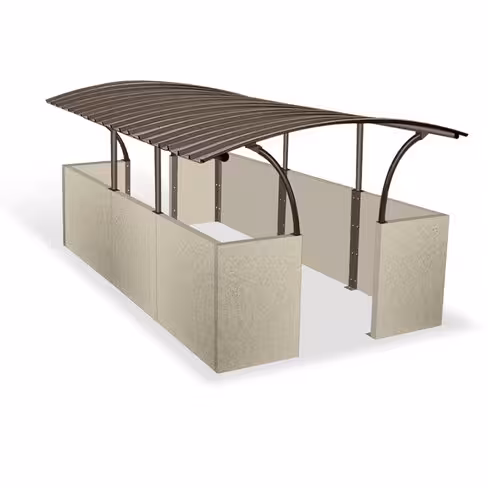 Parc à conteneurs - finition béton peint - toiture cintrée - 4 bacs de 1100 l