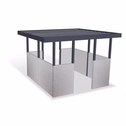 Parc à conteneurs - finition béton peint - toiture plate - 4 bacs de 1100 l