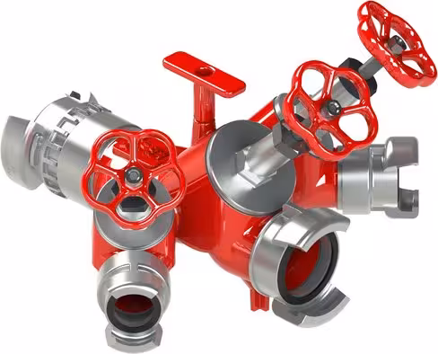 Division à 3 robinets à volant - entrée 1x DSP 65 à verrou - sorties 1x DSP 65 et 2x DSP 40 sans verrou - aluminium