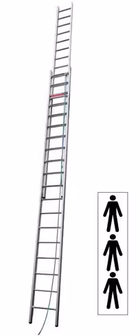 Echelle - h. 3,50/8,20 m - 3 plans - corde sur le côté - aluminium