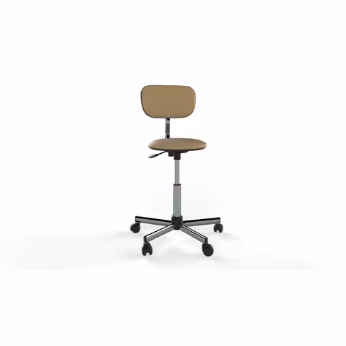 Tabouret avec dossier sur roulettes - hauteur réglable sous l'assise (50 à 70 cm)