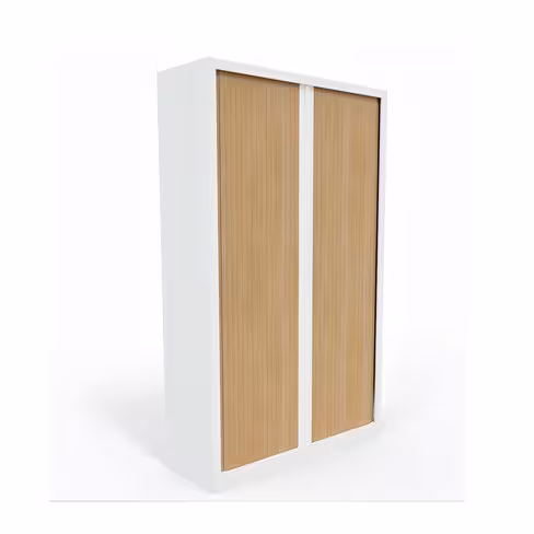 Armoire métallique Etic - h. 198 x l. 120 cm - 4 tablettes - décor bois - fermeture rideaux