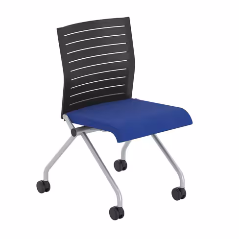 Chaise pliante Please - assise tissu - dossier polypropylène - piétement sur roulettes