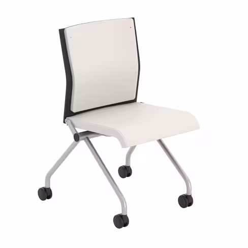 Chaise pliante Please - assise et dossier textile enduit - piétement sur roulettes