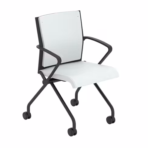 Fauteuil pliant Please - assise et dossier textile enduit - piétement sur roulettes