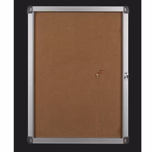 Vitrine d'intérieur murale - porte battante en PMMA - fond liège 9 A4