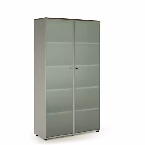 Armoire mélaminé Léandre Manager - h. 215,8 x l. 120 cm - 4 tablettes mélaminé - portes vitrées