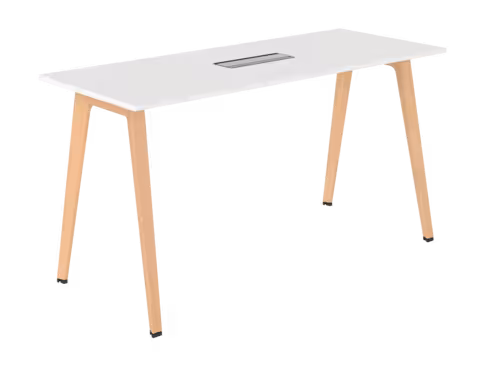 Table haute B Free - 200 x 80 cm - piétement bois - avec trappe affleurante et goulotte