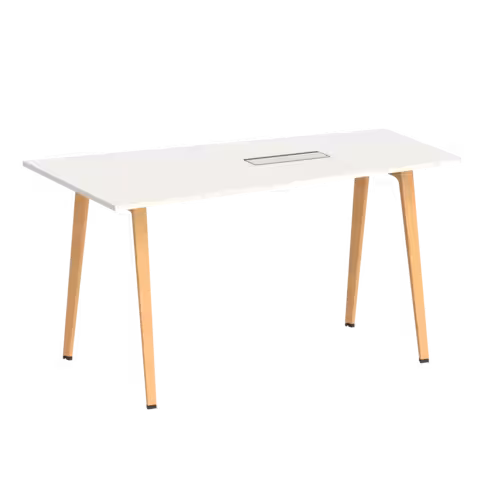 Table haute trapèze B Free - 200 x 80-110 cm - piétement bois - avec trappe articulée et goulotte