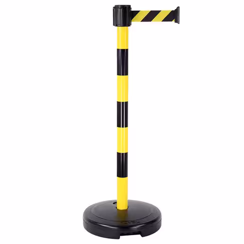 Poteau de balisage à sangle - sangle 3 m - PVC - avec socle noir à lester