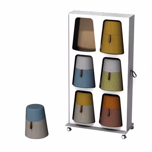 Mur de rangements avec 6 poufs oscillants Kulbu - pouf polyéthylène tout tapissé tissu S