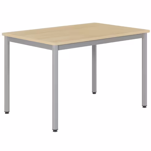 Table Bandana - 120 x 80 cm - 4 pieds époxy gris alu - plateau stratifié hêtre miel - taille 6