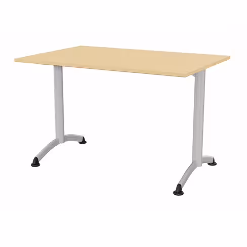 Table Zen - 120 x 80 cm - piétement à dégagement latéral gris alu - plateau stratifié hêtre naturel - chant alaisé