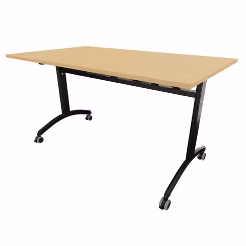 Table mobile rabattable rectangulaire FT12 - 140 x 80 cm - piétement noir - plateau mélaminé hêtre naturel