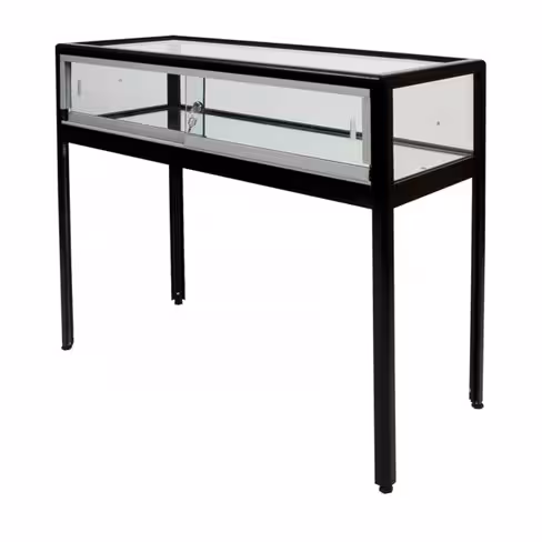 Vitrine table d'exposition Arneb - structure acier et verre - portes coulissantes verre trempé - l. 100 x h. 94 cm