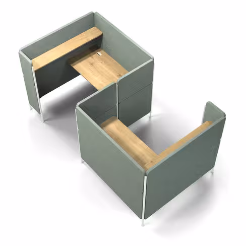 Espace de travail 2 places En Aparté - plan de travail + étagère - l.324,4 x h. 150 x pr. 164,4 cm