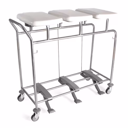 Chariot porte-sacs Hygicar III avec pédale - 3 sacs avec couvercle