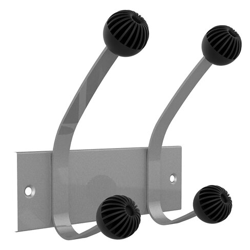 Patère murale Hakea - acier gris - 2 patères ABS noir