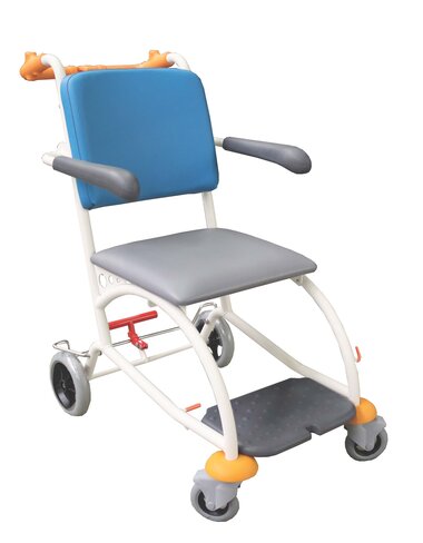 Fauteuil de transfert Manchester-3 - Etau de fixation pour tige porte sérum inclus - chassis blanc et assise grise